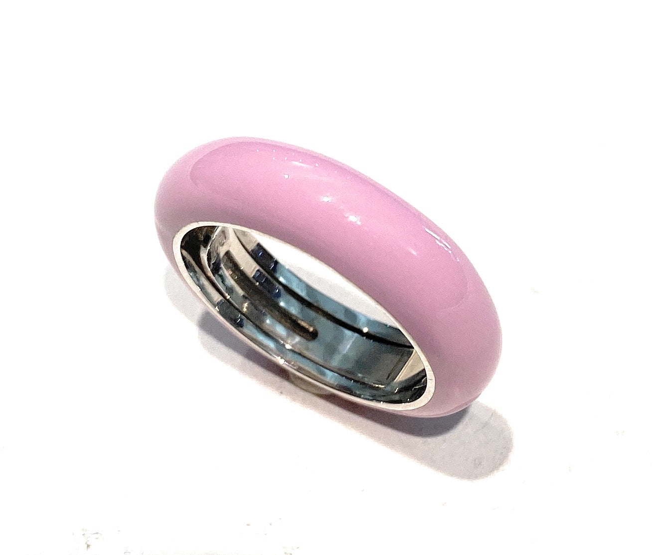 Anello fascia smalto rosa rodio bianco