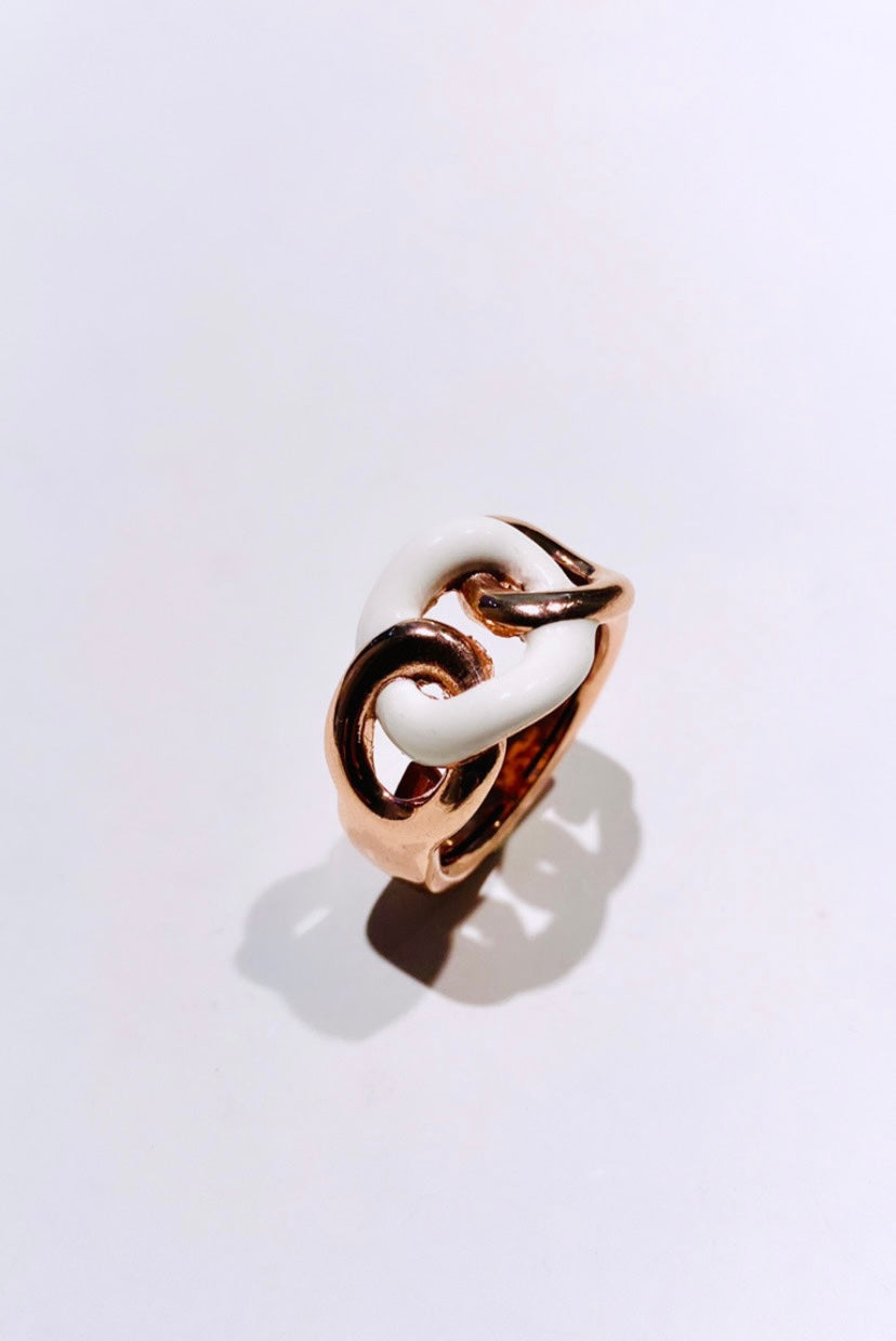 Anello fascia groumette smalto bianco argento sterling