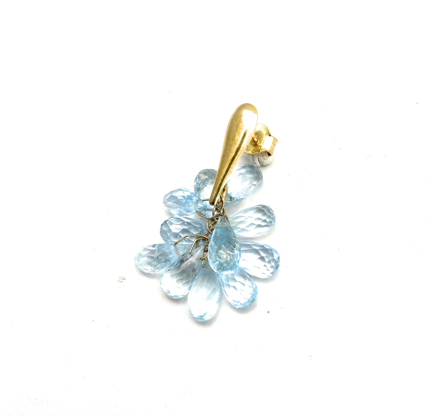 Mono orecchino con gocce azzurre tipo topazi e argento sterling placcato oro farfallina