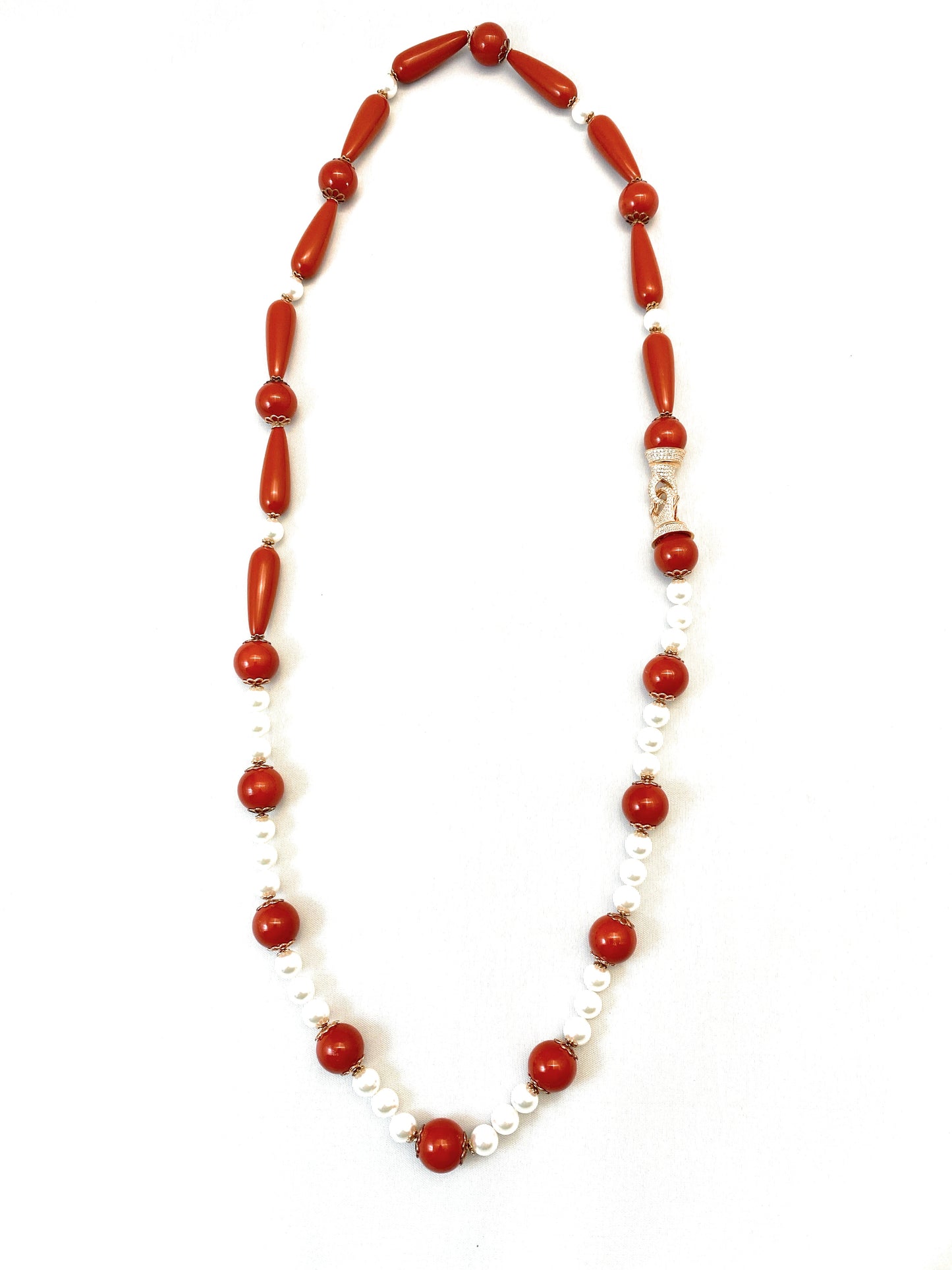 Collana lunga perle e pietre dure in argento sterling 925