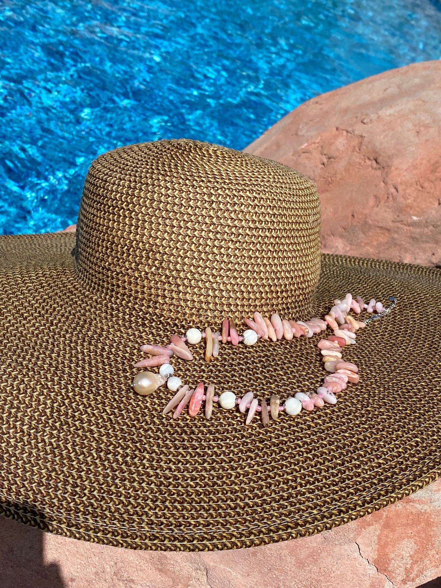 Collana choker opale rosa madreperla centrale perla barocca fresh water argento sterling
