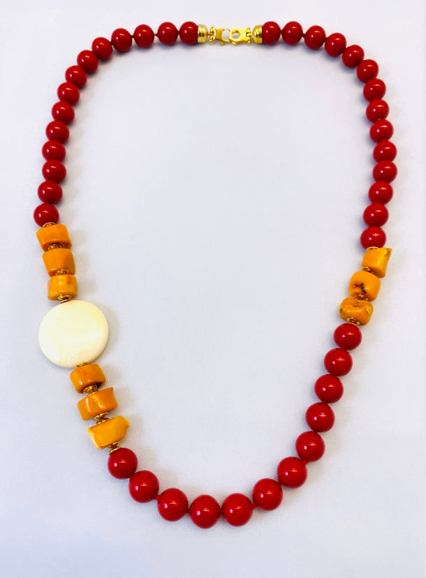 Collana con pietre dure e corallo bamboo in argento sterling placcato in oro