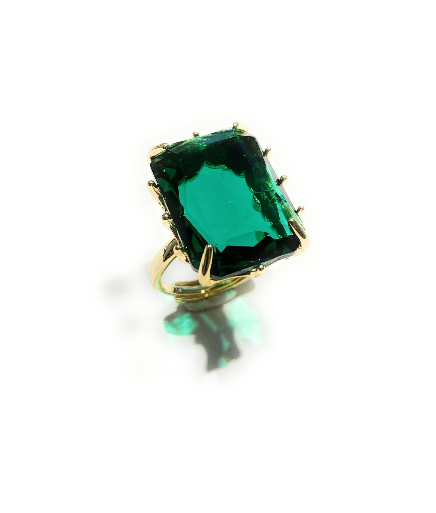 Anello bronzo cristallo taglio smeraldo vari colori regolabile placcato oro giallo