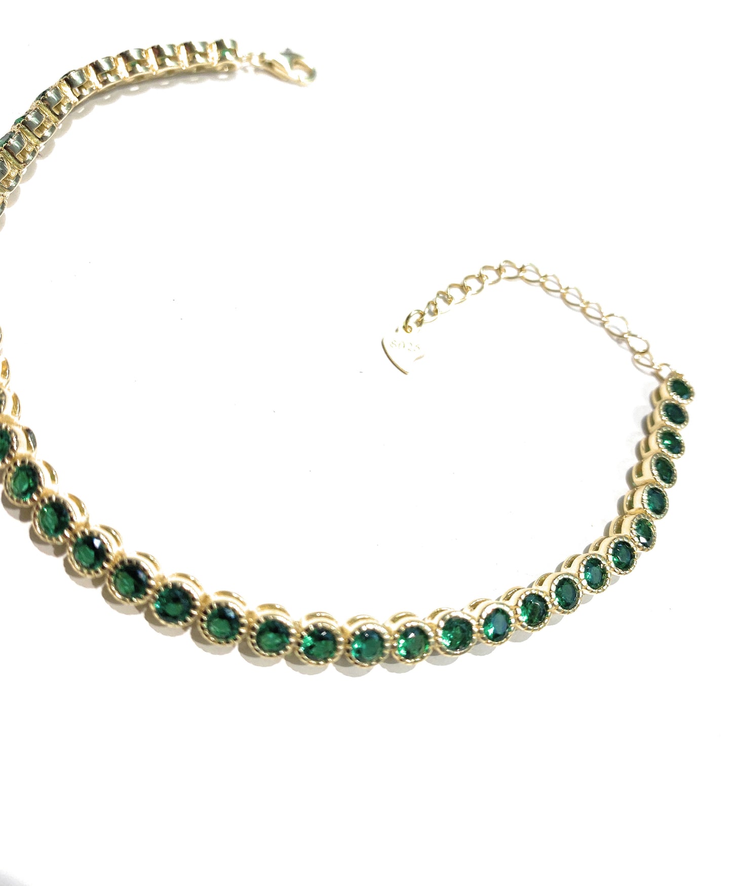 Bracciale tennis argento sterling 925 placcato oro giallo e zirconi verdi