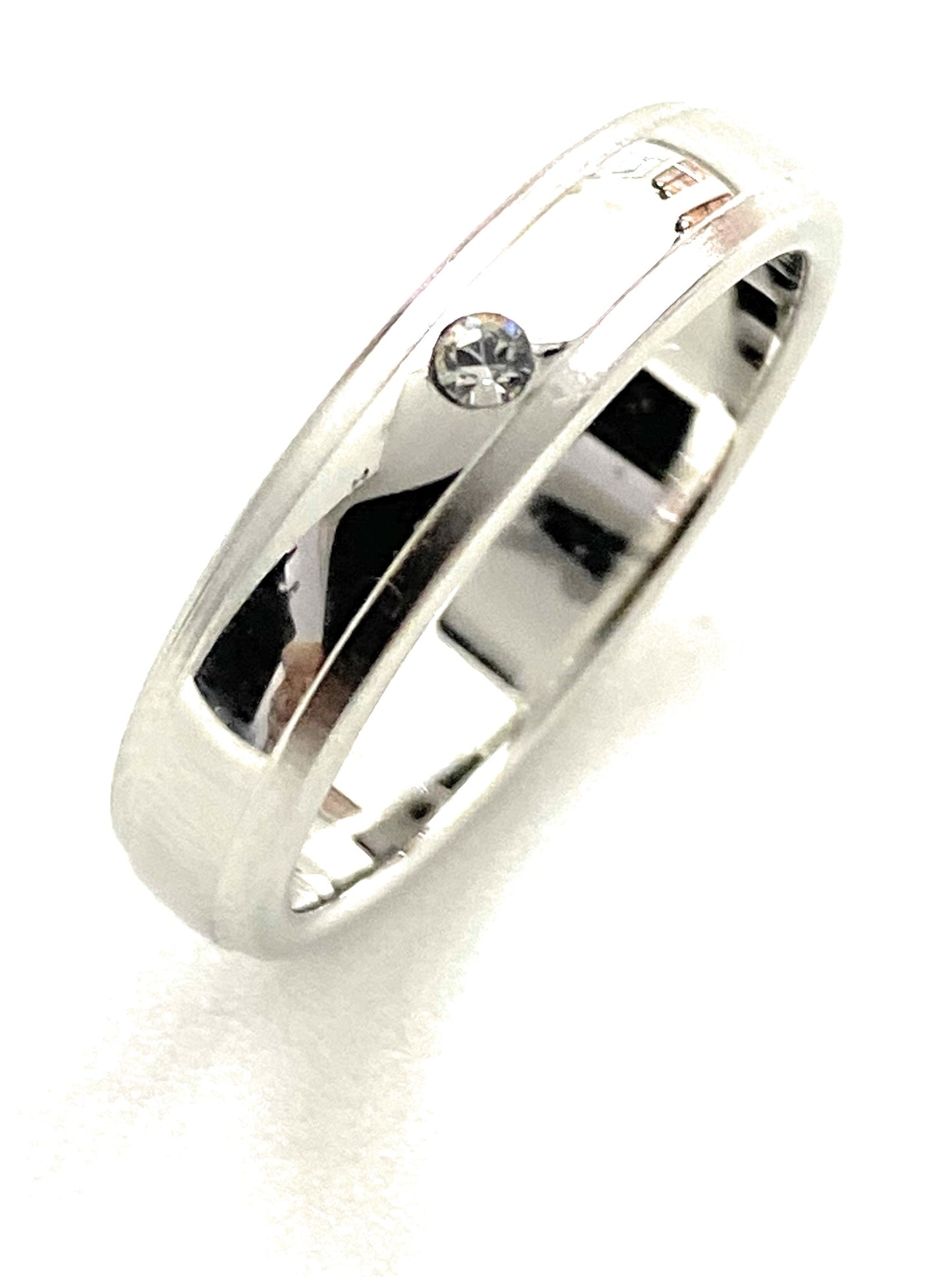 Anello fedina argento rodio bianco e zircone