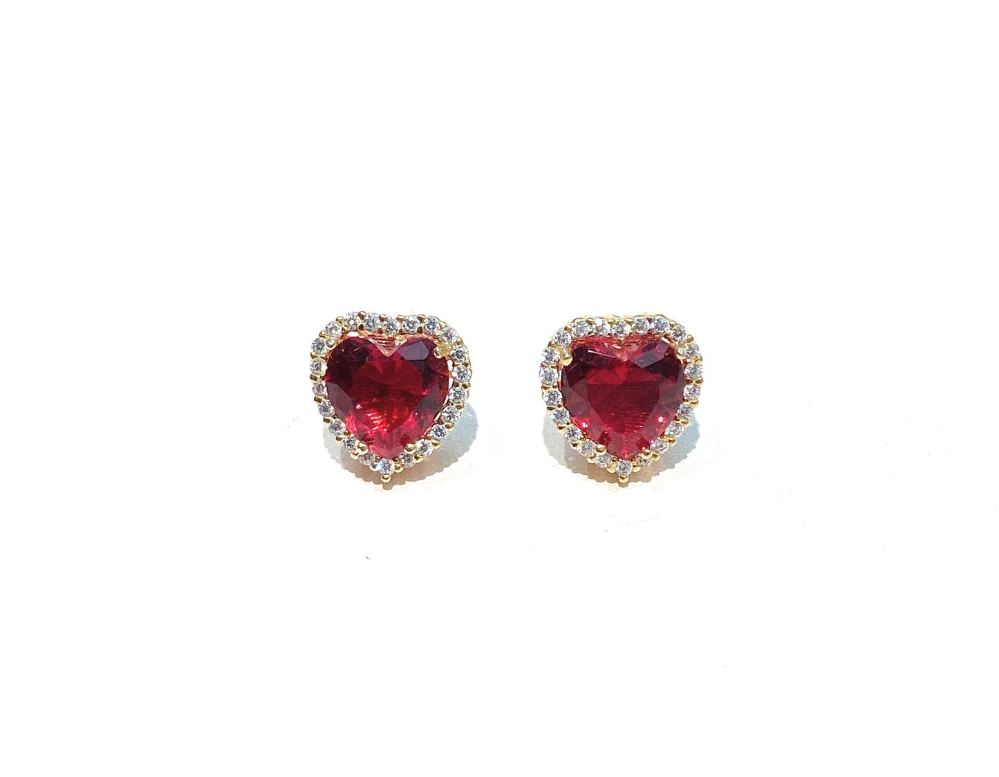 Orecchini cuore rosso argento sterling zirconi tipo rubino sfaccettato