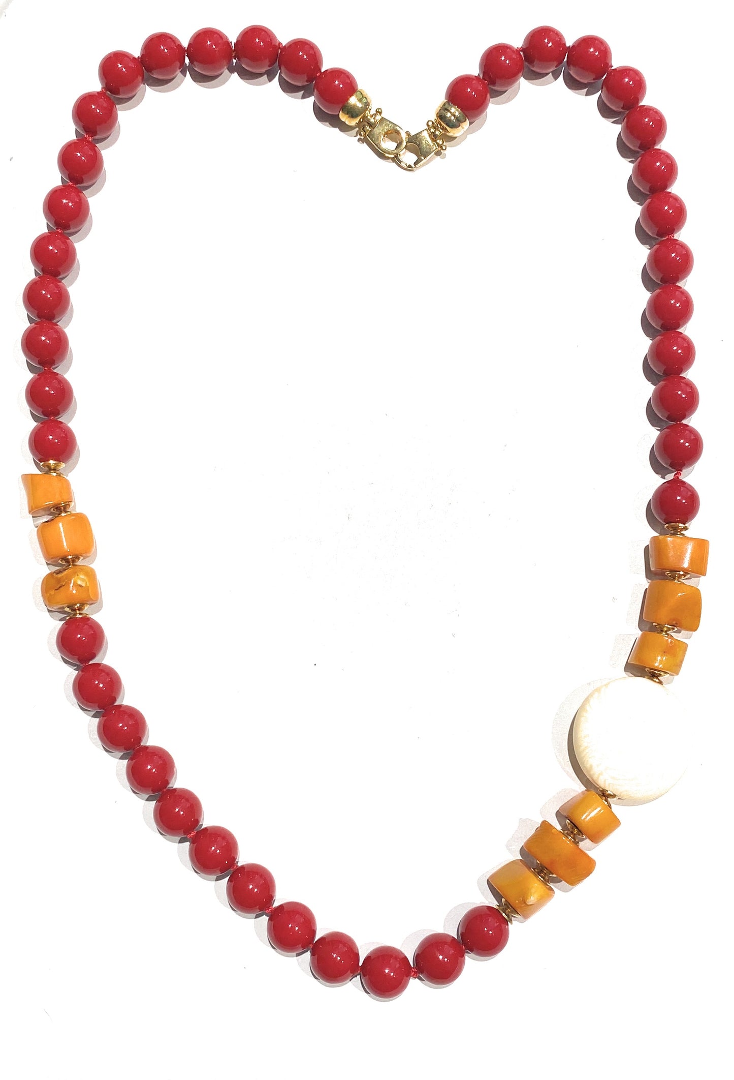Collana con pietre dure e corallo bamboo in argento sterling placcato in oro