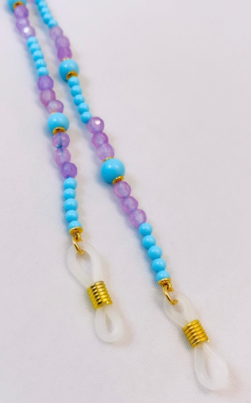 Collana fashion porta occhiali pasta turchese e pietre dure lilla