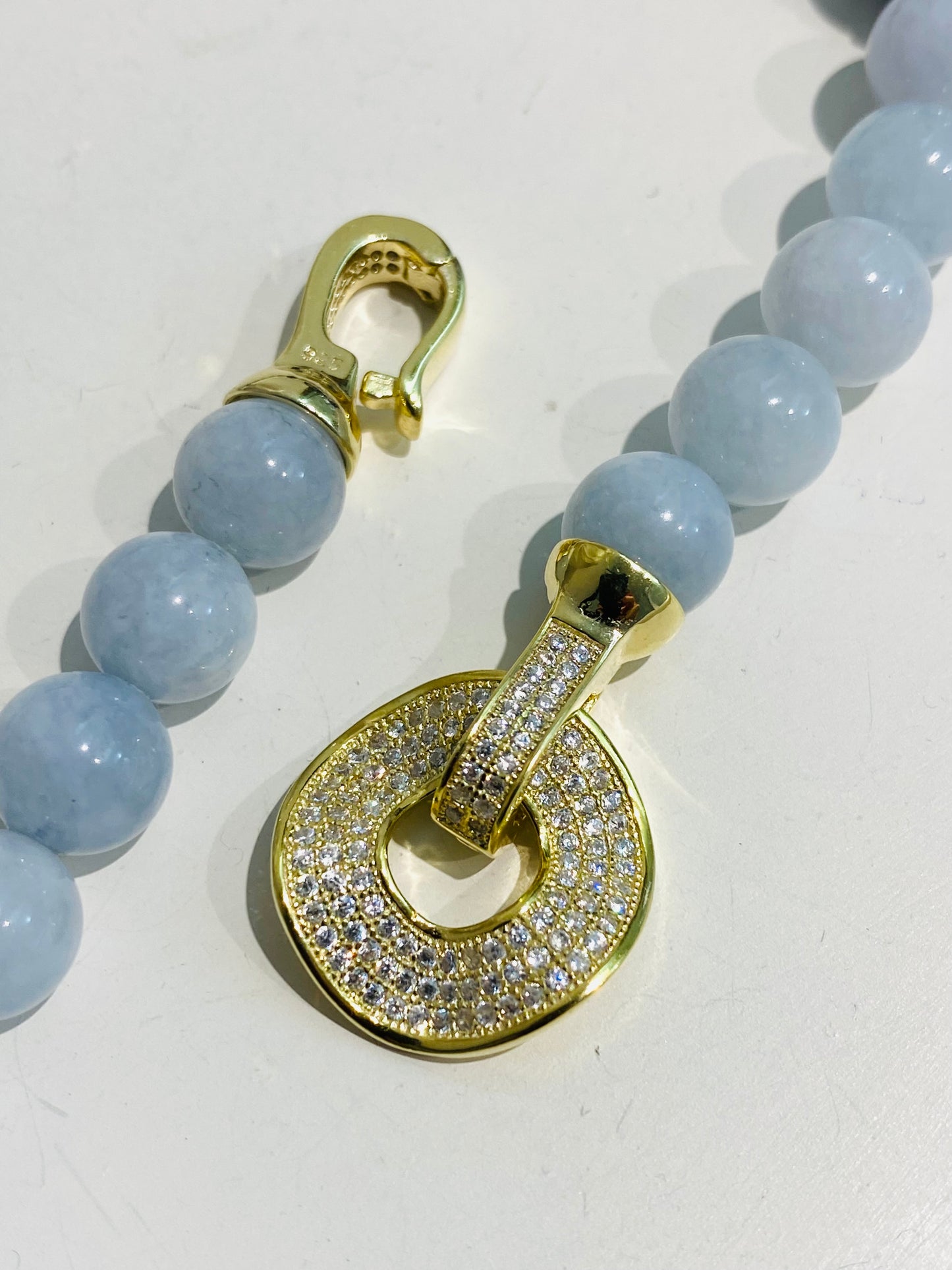 Collana Giada Acquamarina e Zaffiro in Argento Sterling Preziosa Chiusura con Zirconi Pezzo Unico