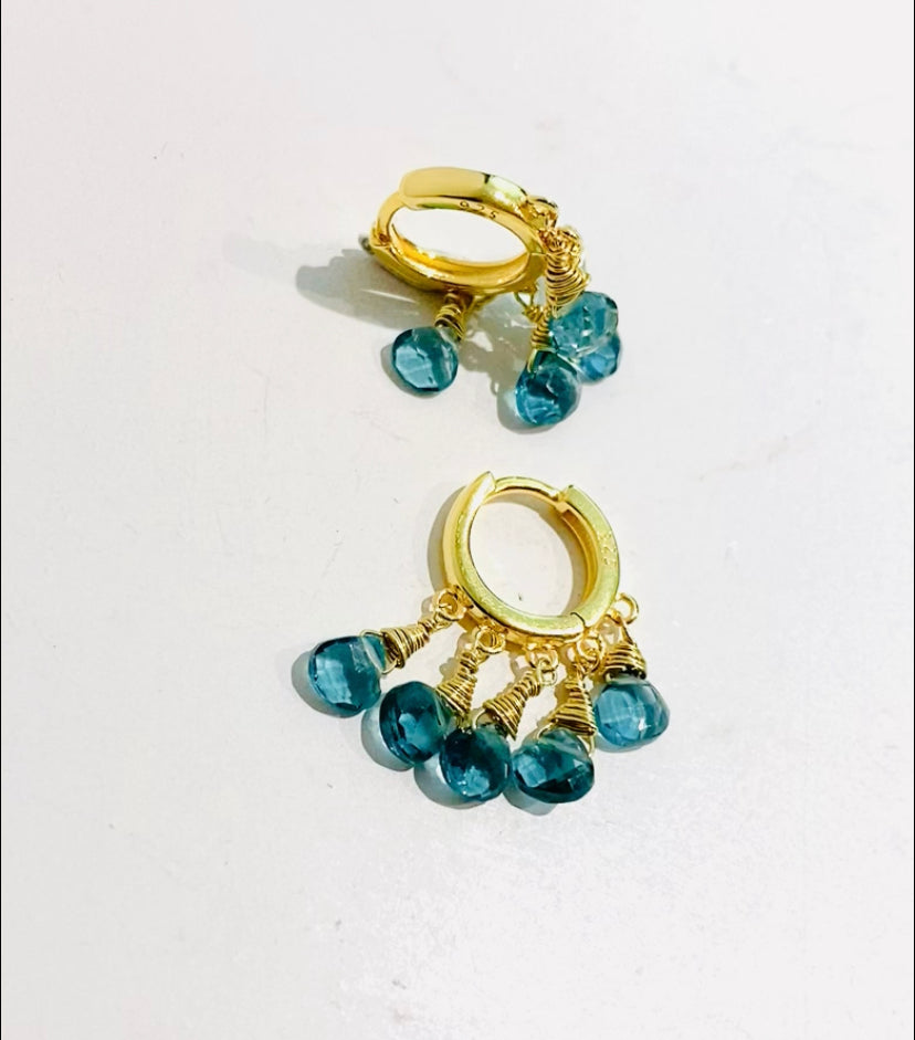 Orecchini cerchietto argento sterling 925 e gocce di cristalli colorati