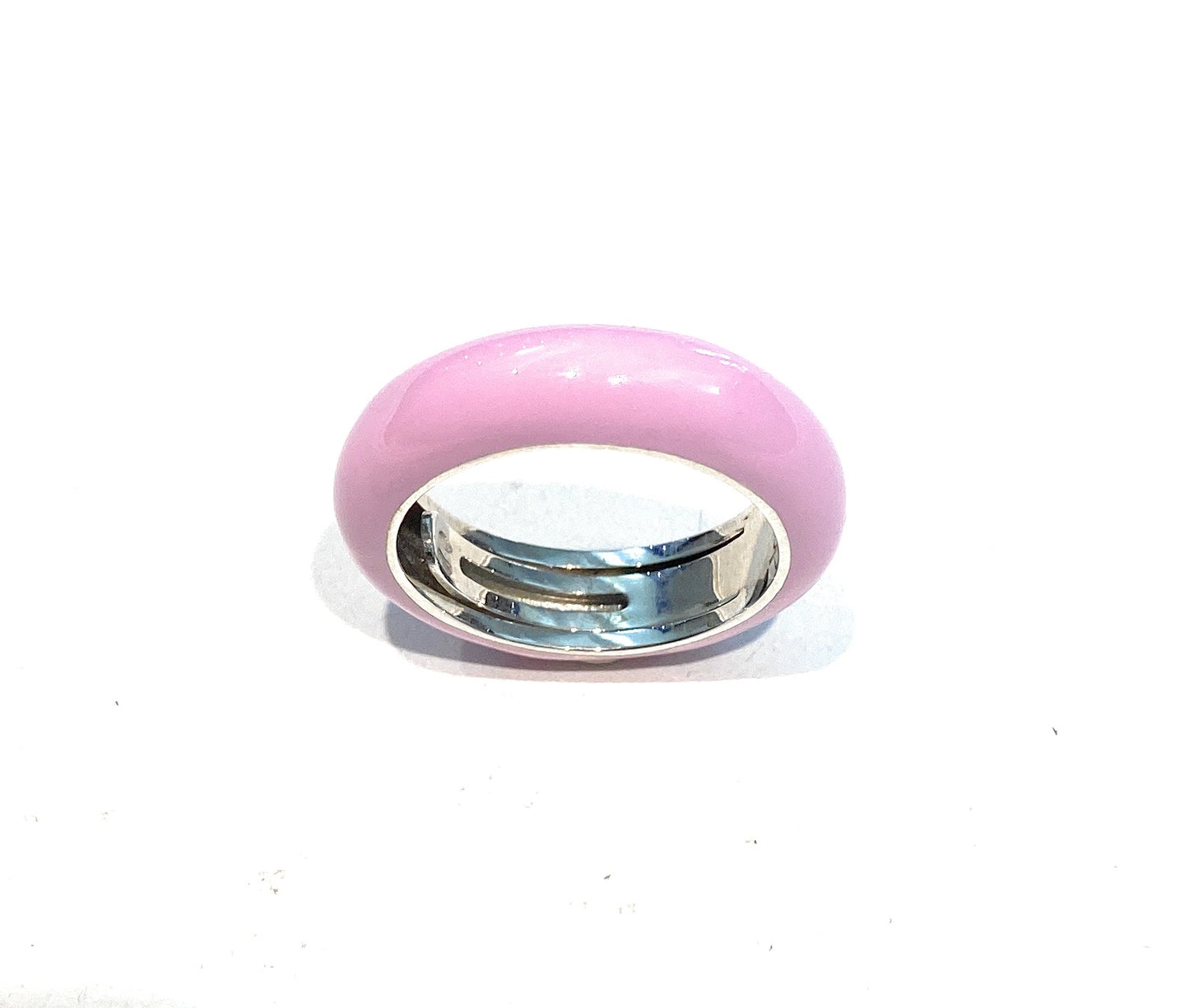 Anello fascia smalto rosa rodio bianco