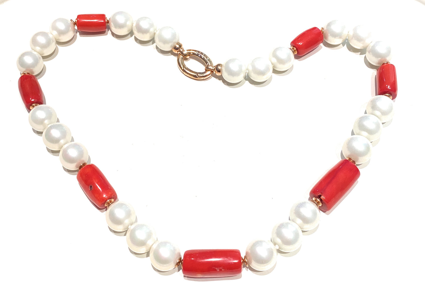 Collana perle shell e corallo bamboo in argento sterling