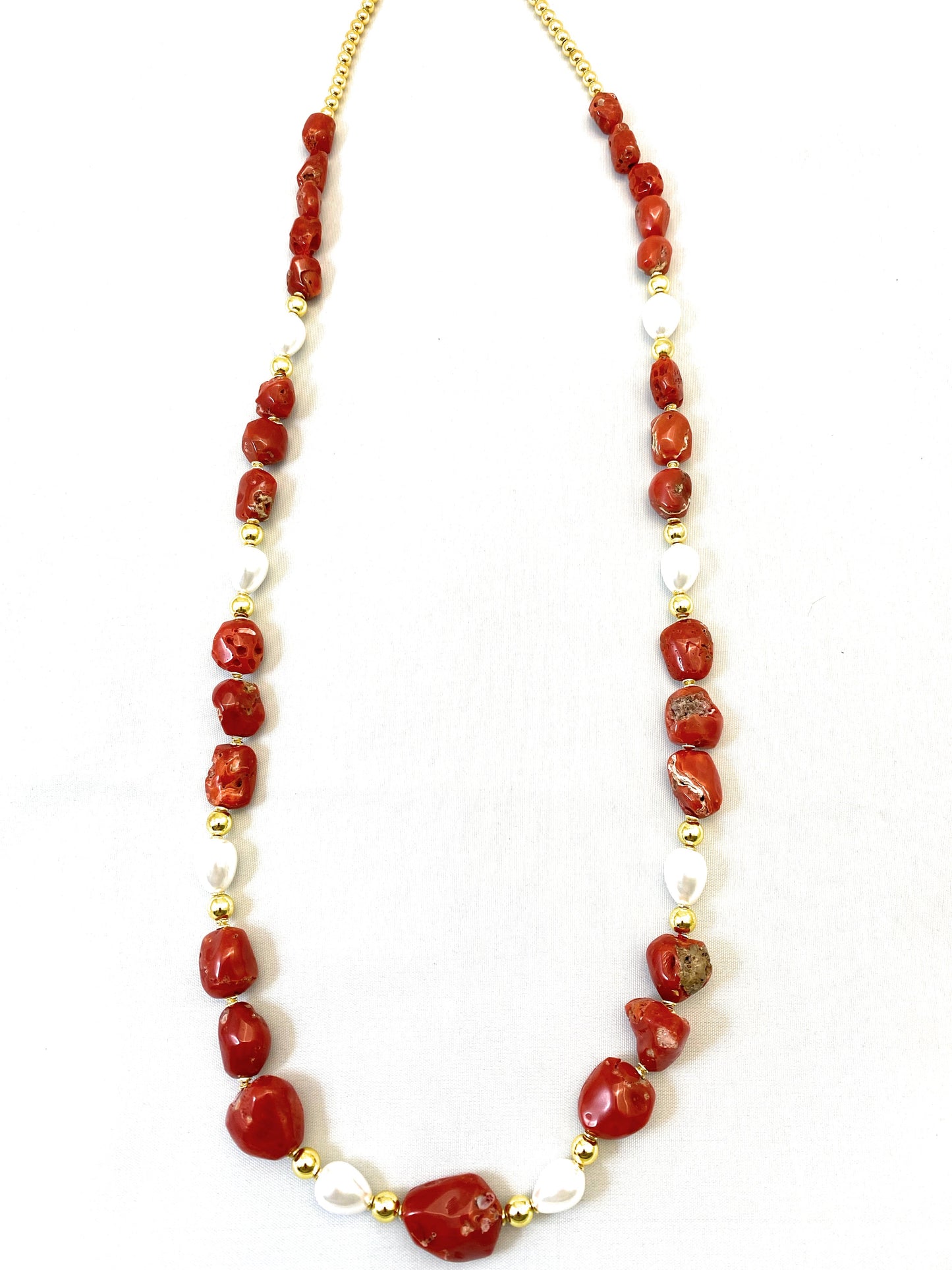 Collana corallo naturale perle fresh water ematite argento sterling placcato oro giallo