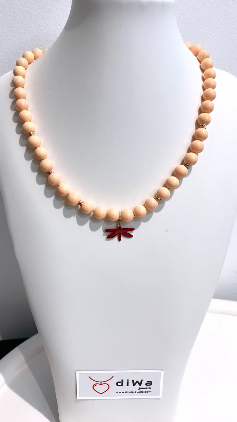 Collana perle Maiorca e libellula smalto