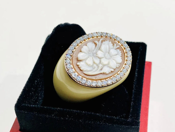 Anello cameo inciso a mano in argento 925 rosé