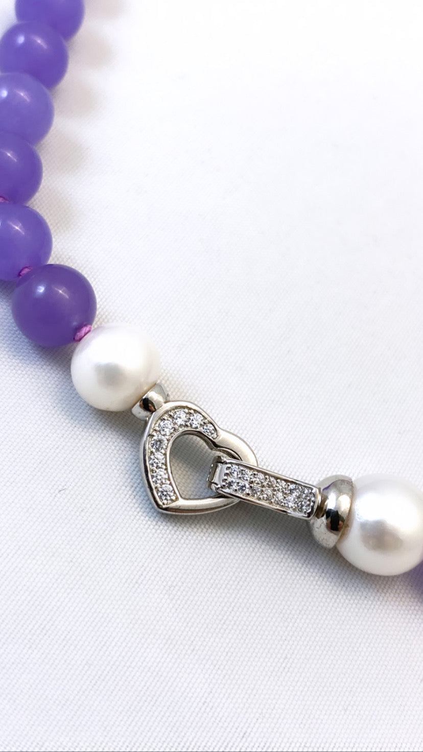 Collana pietre dure lilla perle con chiusura argento sterling
