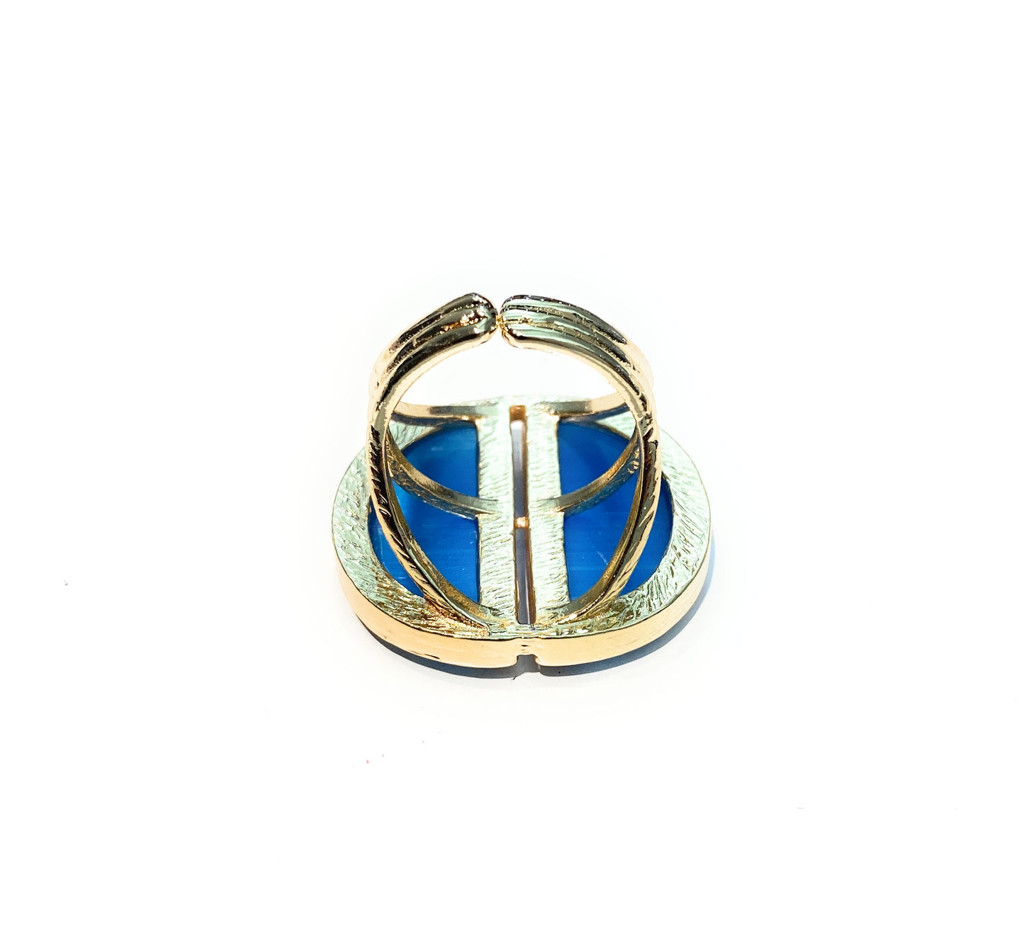 Anello bronzo occhio tigre azzurro galvanica gialla
