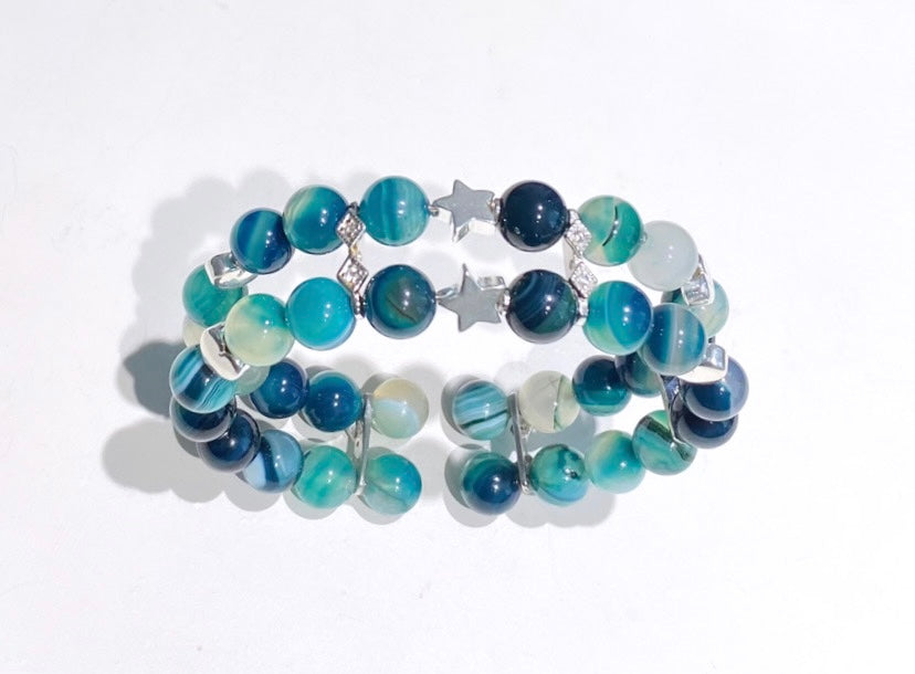 Bracciale agata striata verde smeraldo in argento sterling