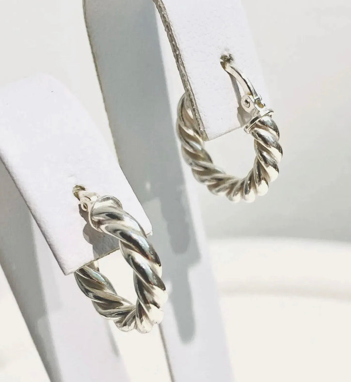 Orecchini a cerchietto in argento sterling rodio bianco lavorazione intrecciata