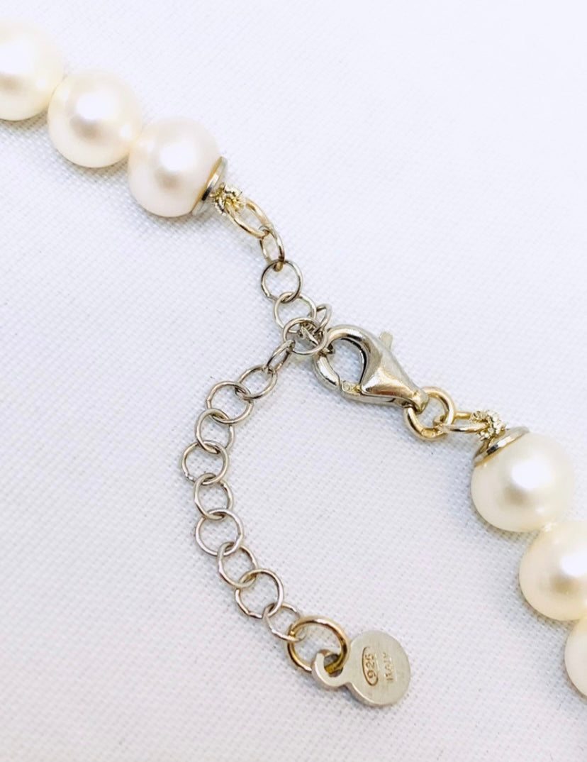 Collana perle fresh water e cuore in argento sterling