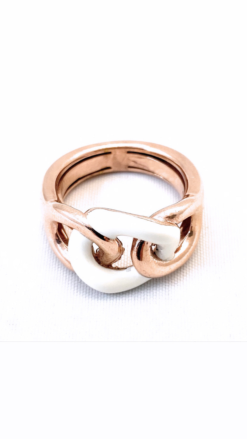Anello fascia groumette smalto bianco argento sterling