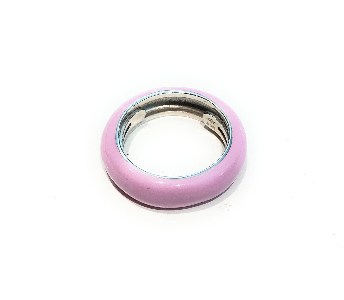 Anello fascia smalto rosa rodio bianco