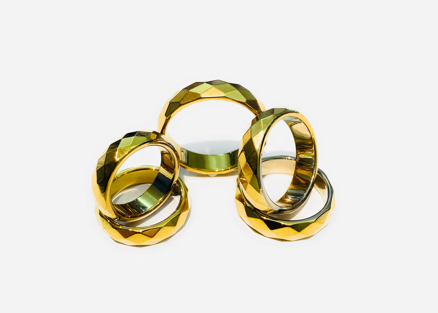 Anello fedina ematite sfaccettata galvanica bronzo