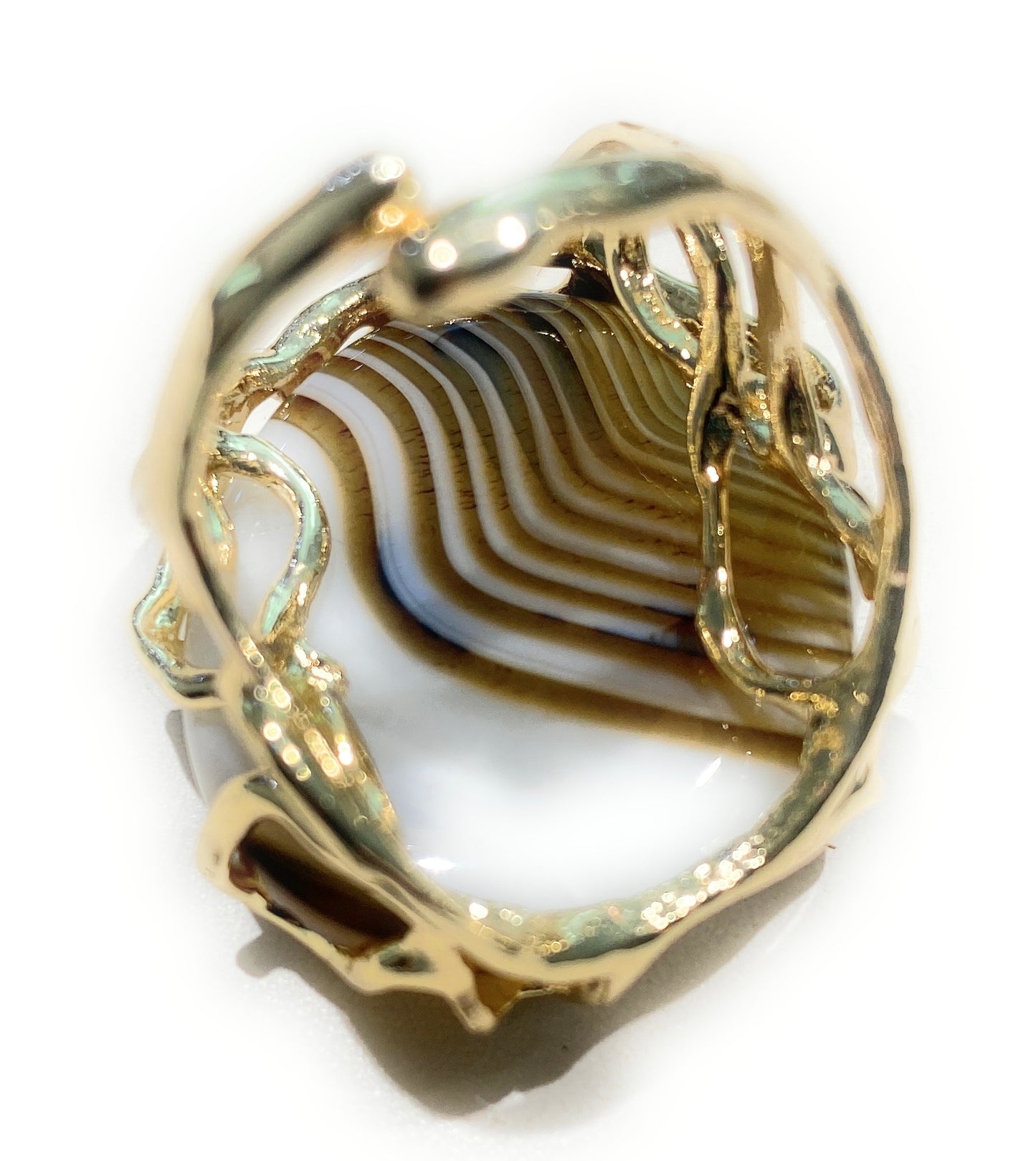 Anello pietra dura naturale e bronzo placcato oro giallo