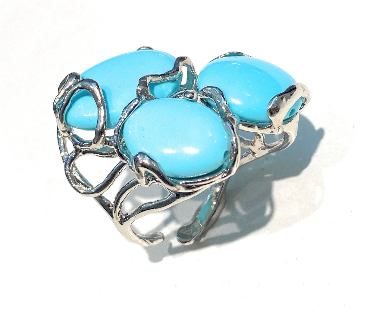 Anello bronzo pasta turchese rodio bianco regolabile