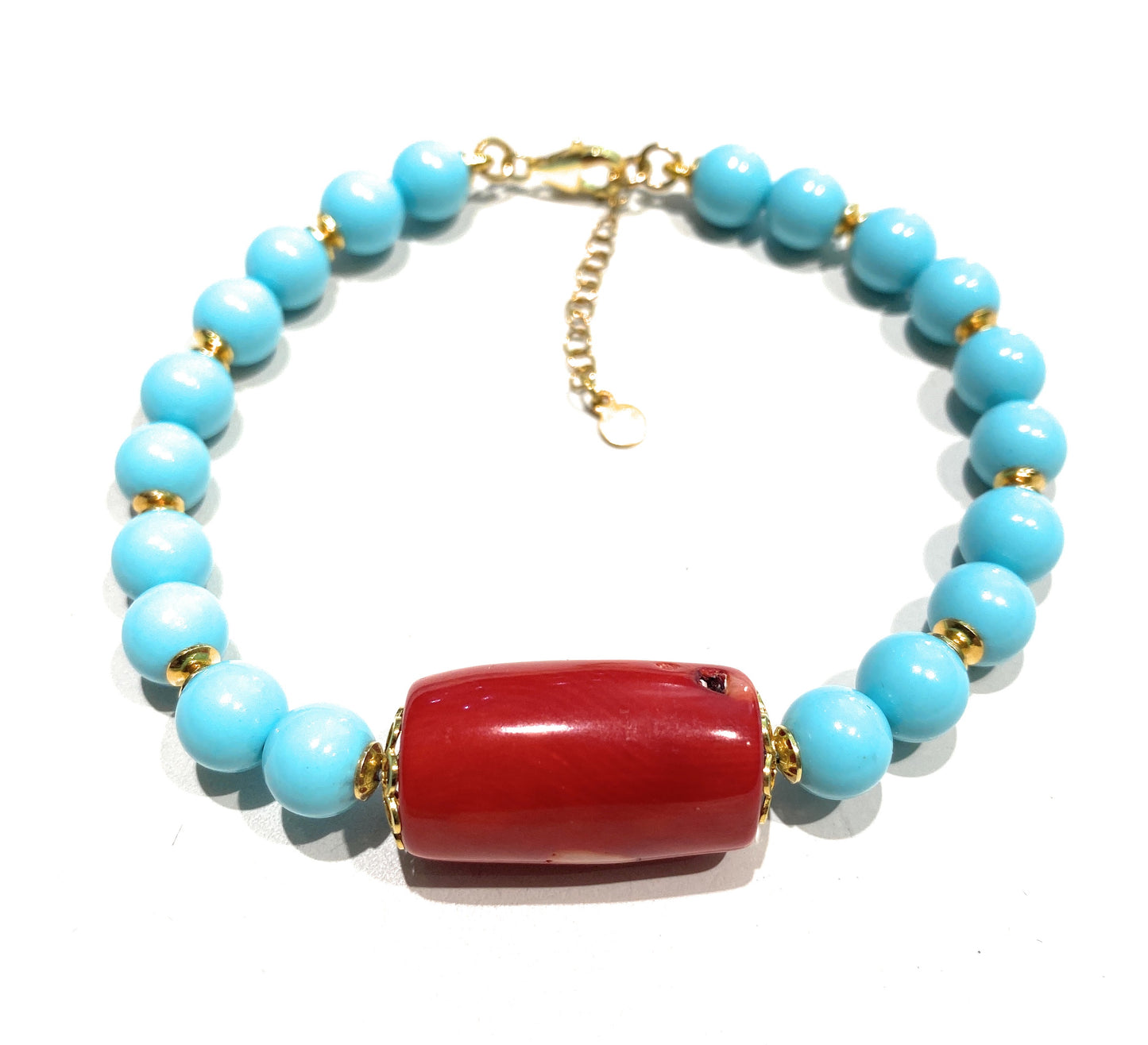 Bracciale diWa Jewels agata bianca e corallo in argento sterling placcato oro giallo