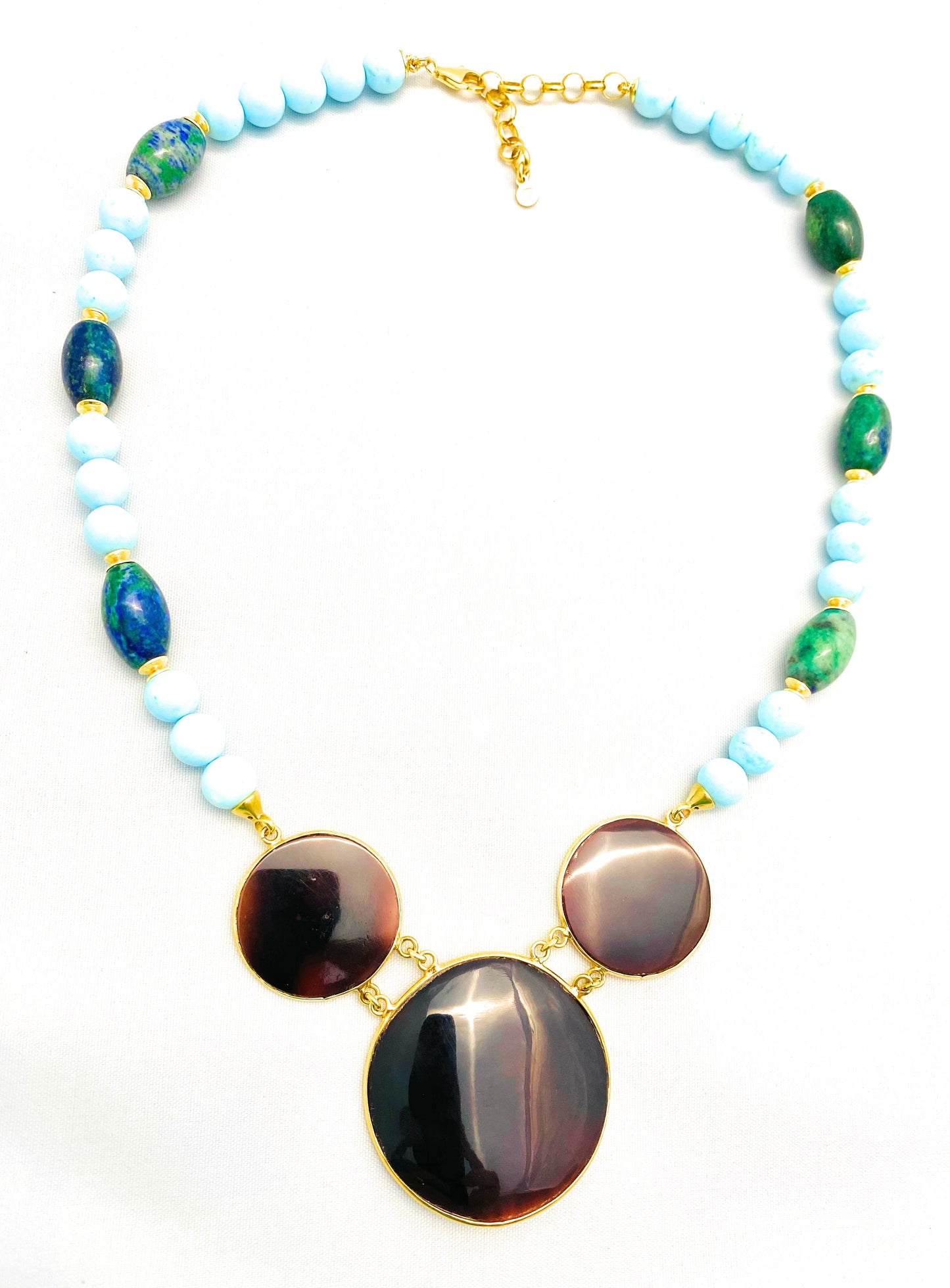 Collana con turchese e lapislazzuli e centrale in osso argento sterling
