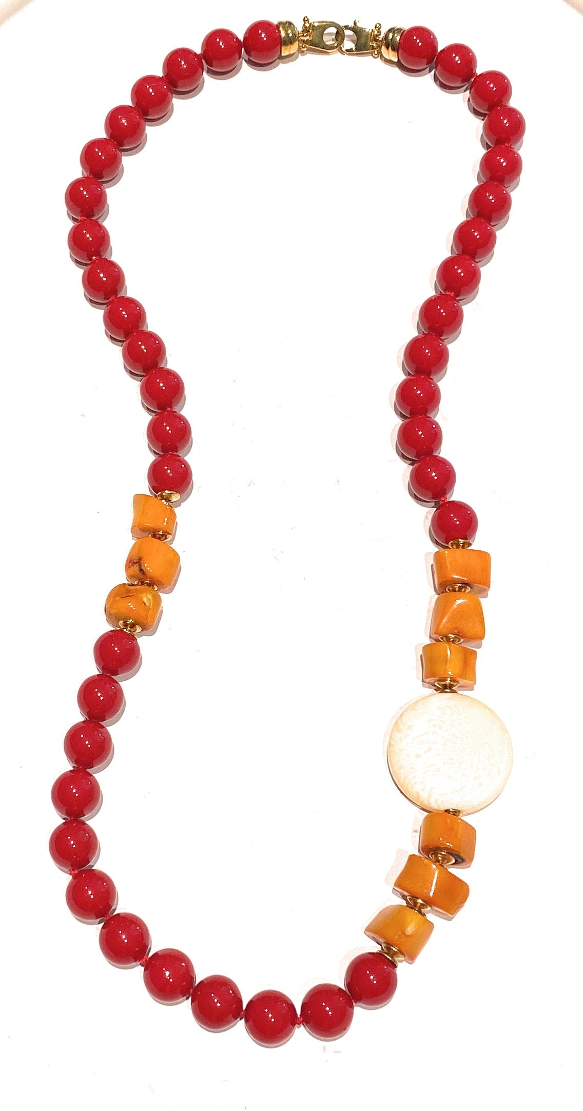 Collana con pietre dure e corallo bamboo in argento sterling placcato in oro