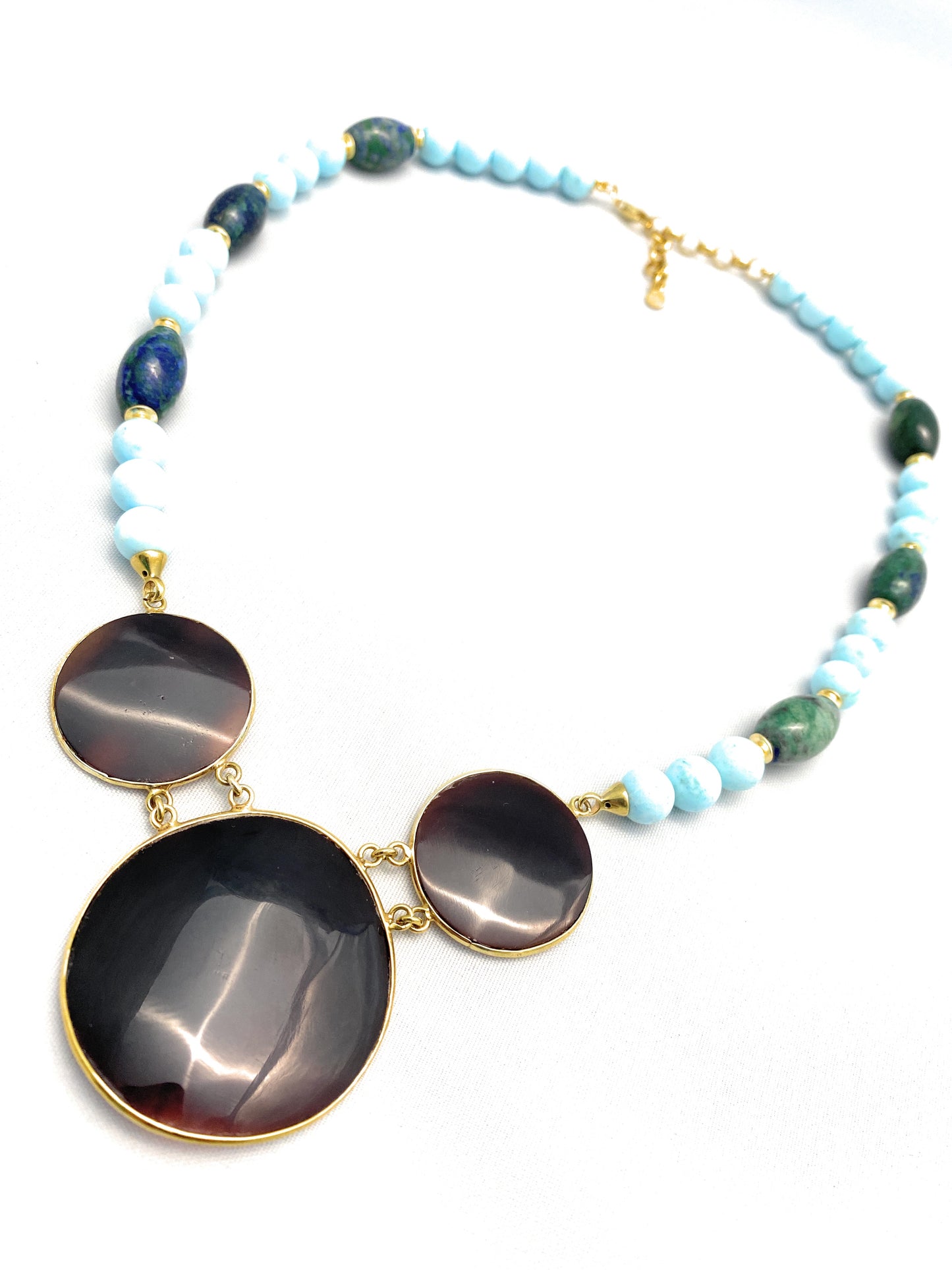Collana con turchese e lapislazzuli e centrale in osso argento sterling