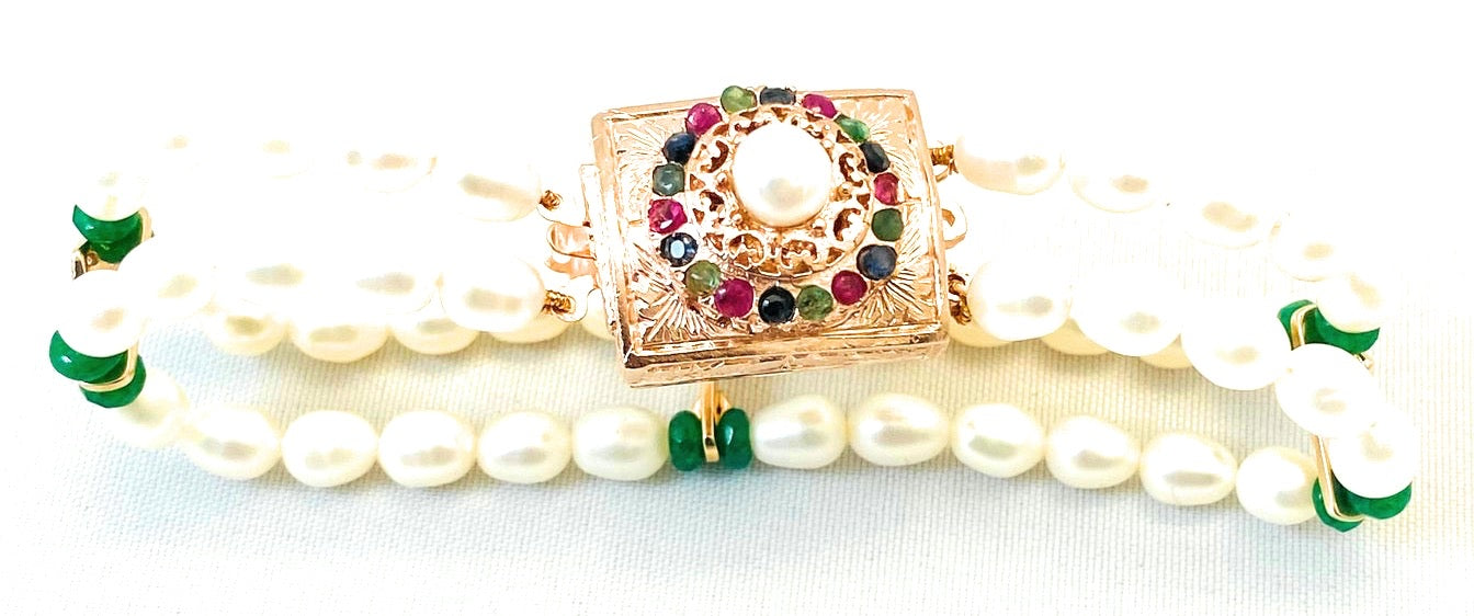 Bracciale perle 2 fili con chiusura argento sterling rosé