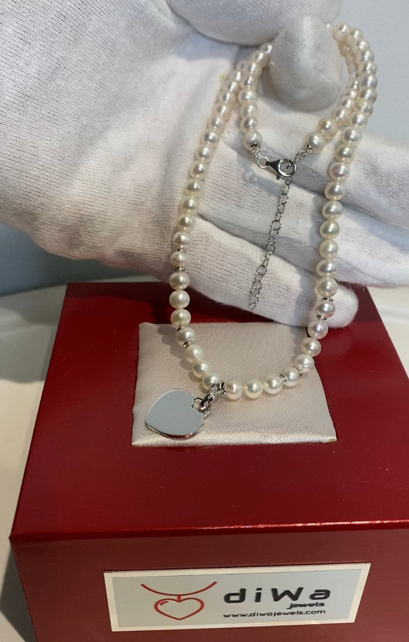Collana perle fresh water e cuore in argento sterling