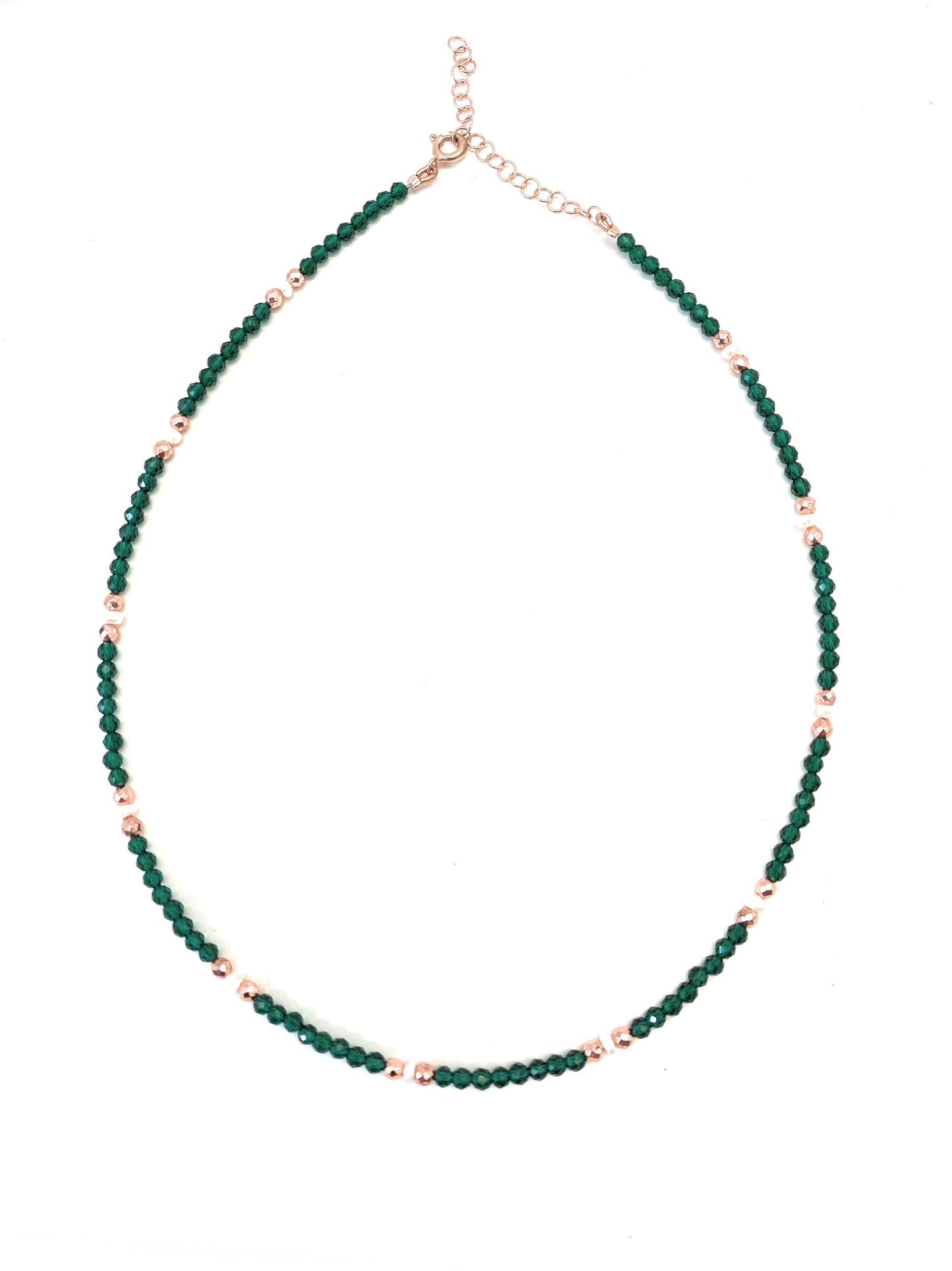 Collierino choker pietre dure sfaccettate verdi e argento sterling rosé