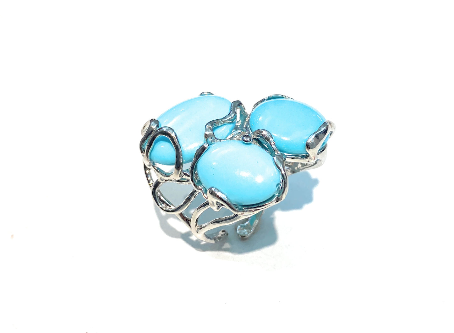 Anello bronzo pasta turchese rodio bianco regolabile