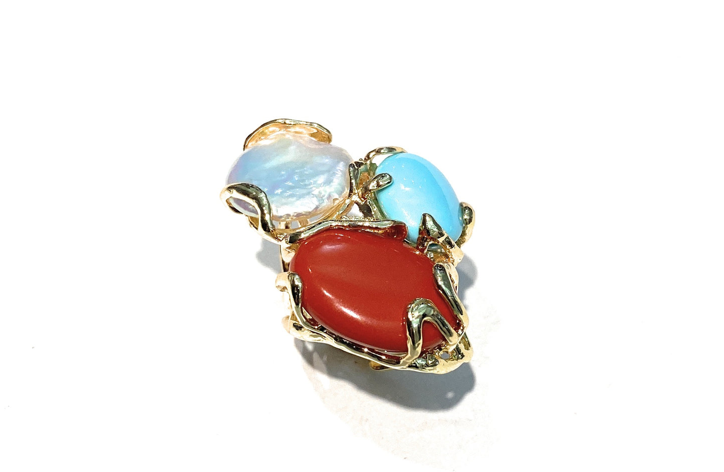 Anello diWa Jewels bronzo pasta corallo pietre dure galvanica gialla placcato oro giallo regolabile