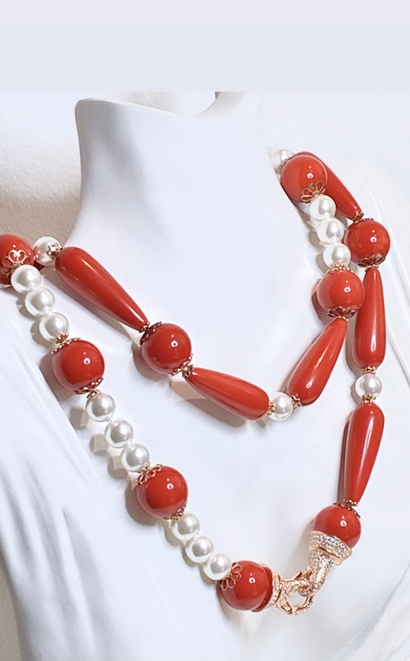 Collana lunga perle e pietre dure in argento sterling 925