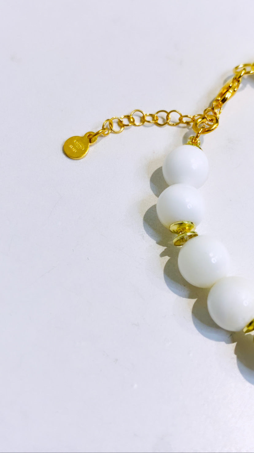 Bracciale diWa Jewels agata bianca e corallo in argento sterling placcato oro giallo