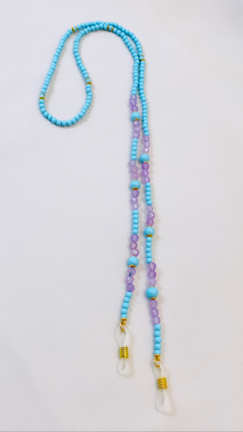 Collana fashion porta occhiali pasta turchese e pietre dure lilla