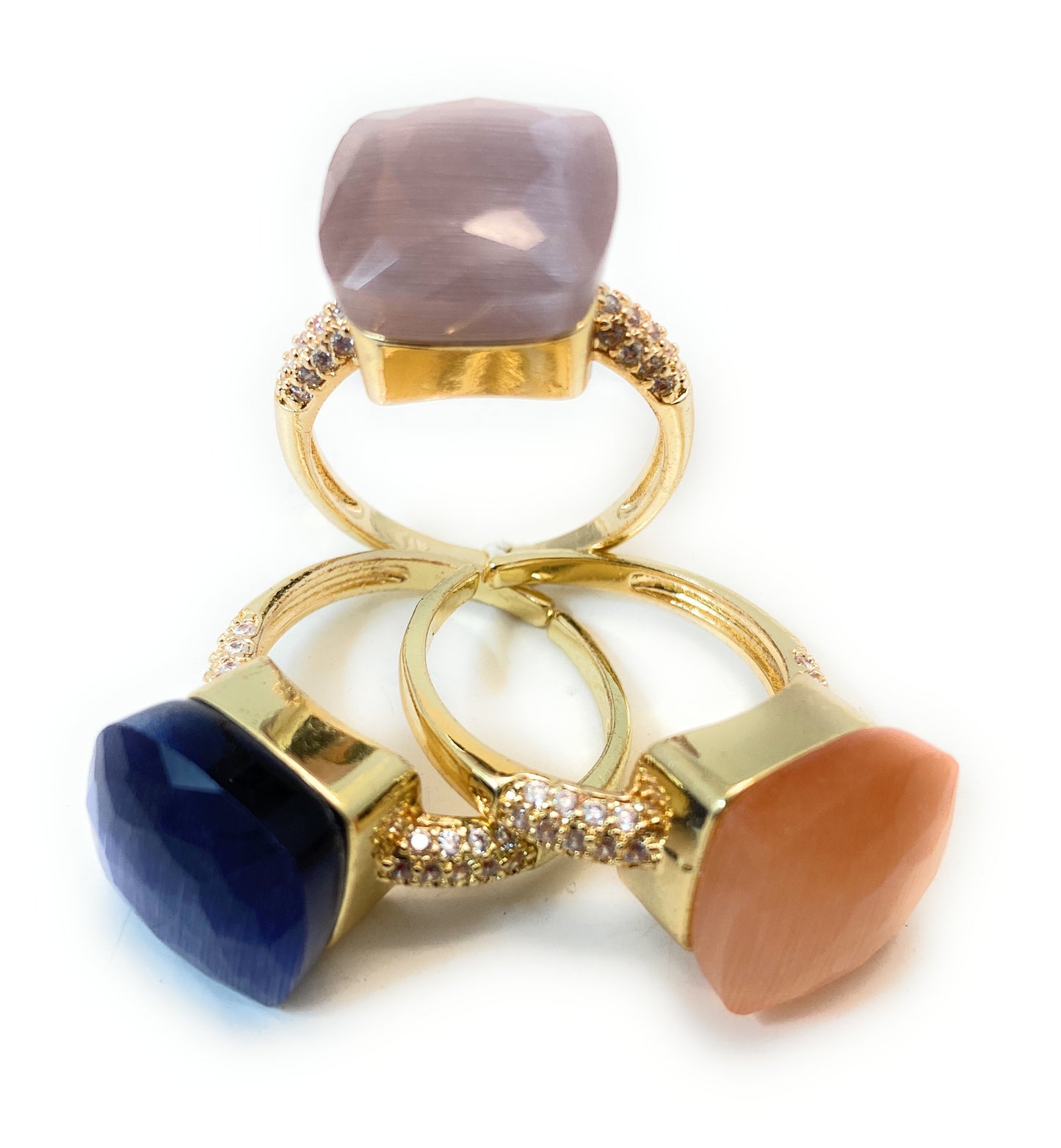 Anello pietra dura sfaccettata in bronzo galvanica gialla