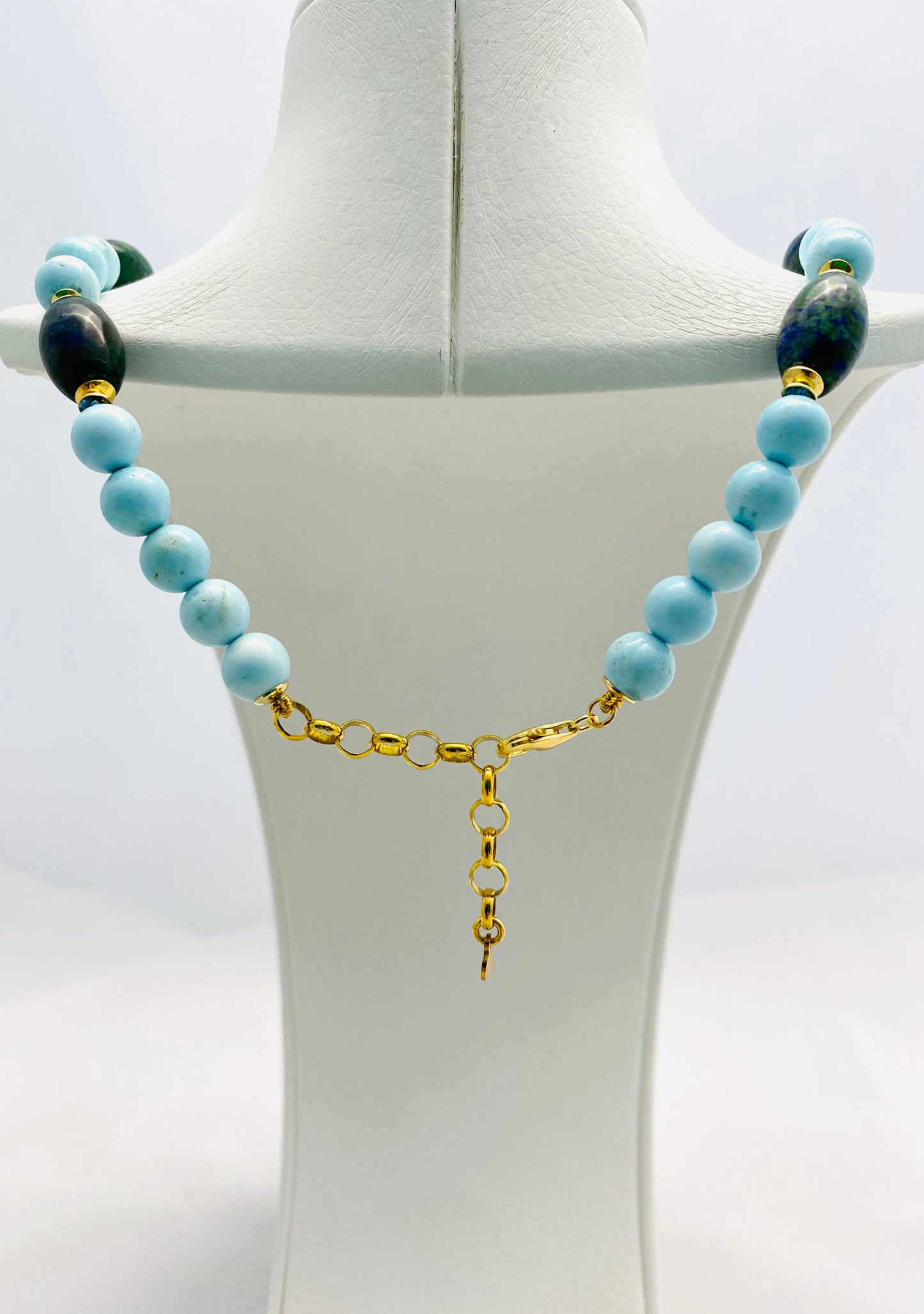 Collana turchese e lapislazzuli e centrale in osso argento sterling
