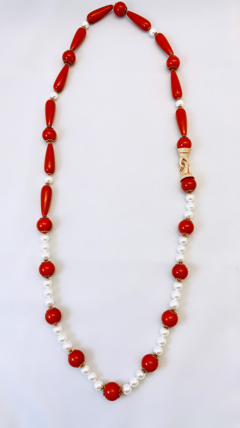 Collana lunga perle e pietre dure in argento sterling 925
