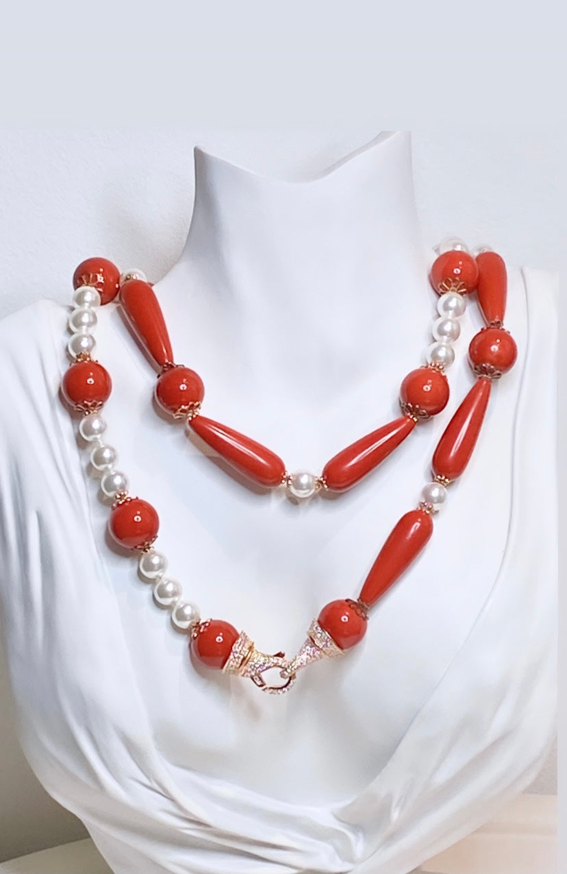 Collana lunga perle e pietre dure in argento sterling 925