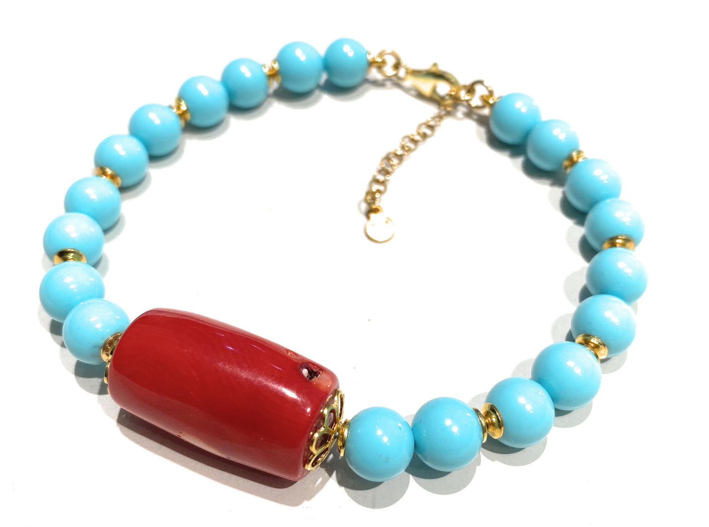 Bracciale diWa Jewels agata bianca e corallo in argento sterling placcato oro giallo