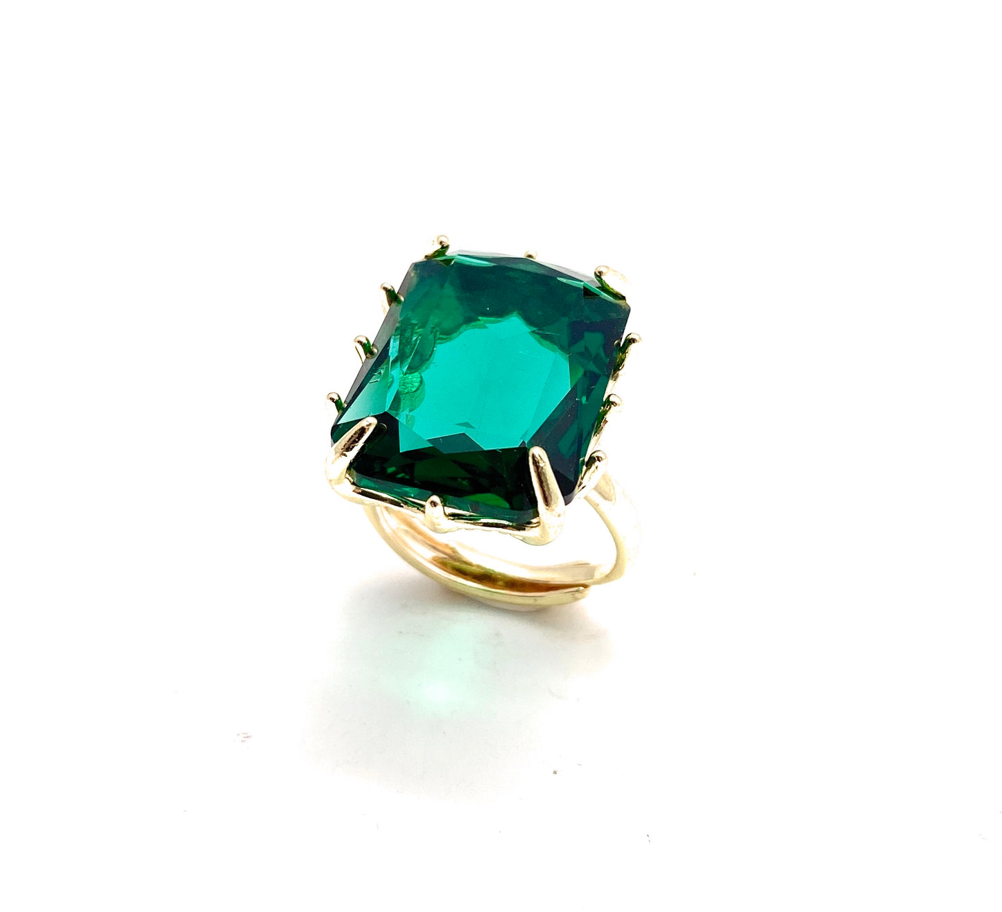 Anello bronzo cristallo taglio smeraldo vari colori regolabile placcato oro giallo