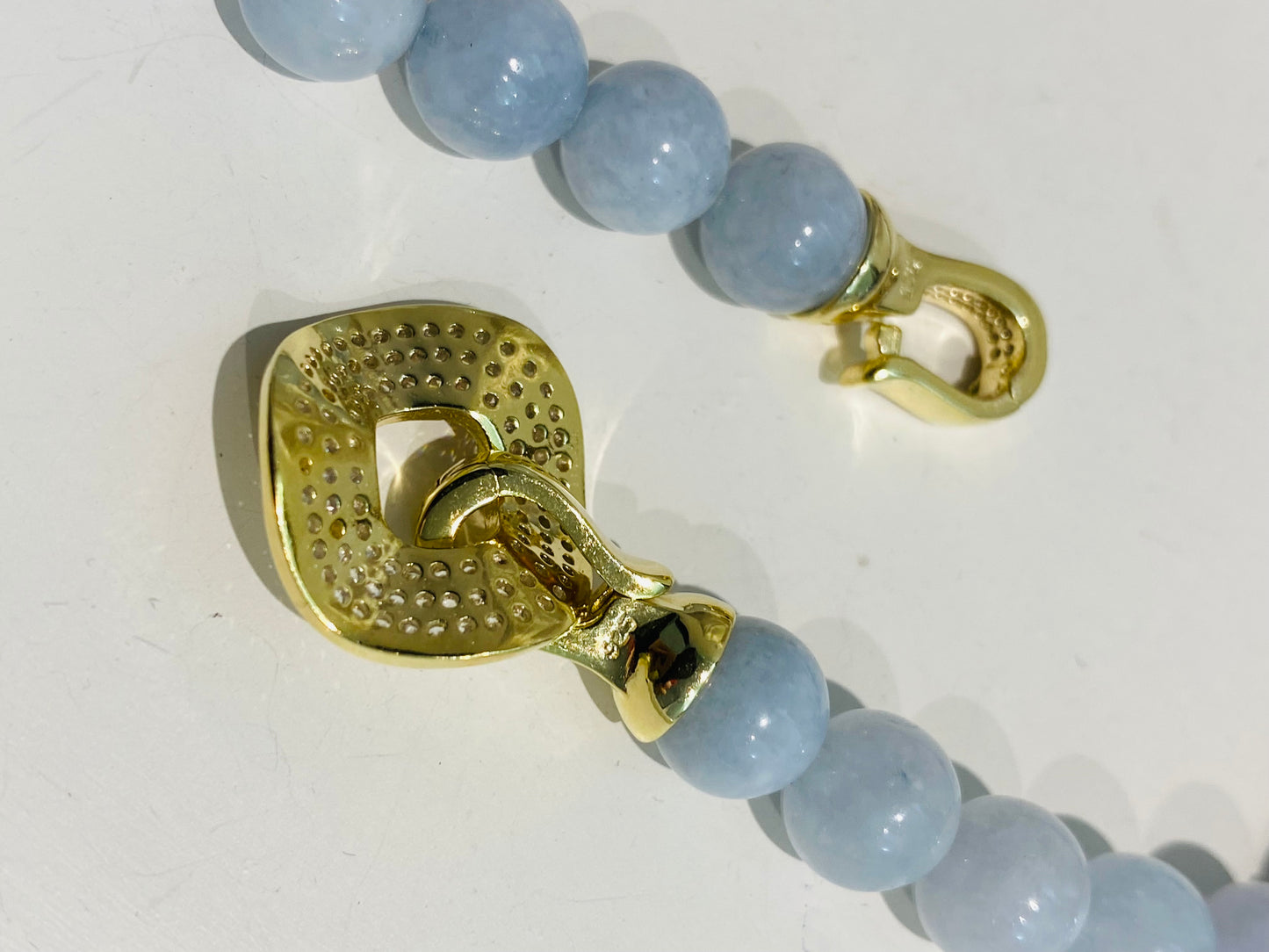 Collana Giada Acquamarina e Zaffiro in Argento Sterling Preziosa Chiusura con Zirconi Pezzo Unico