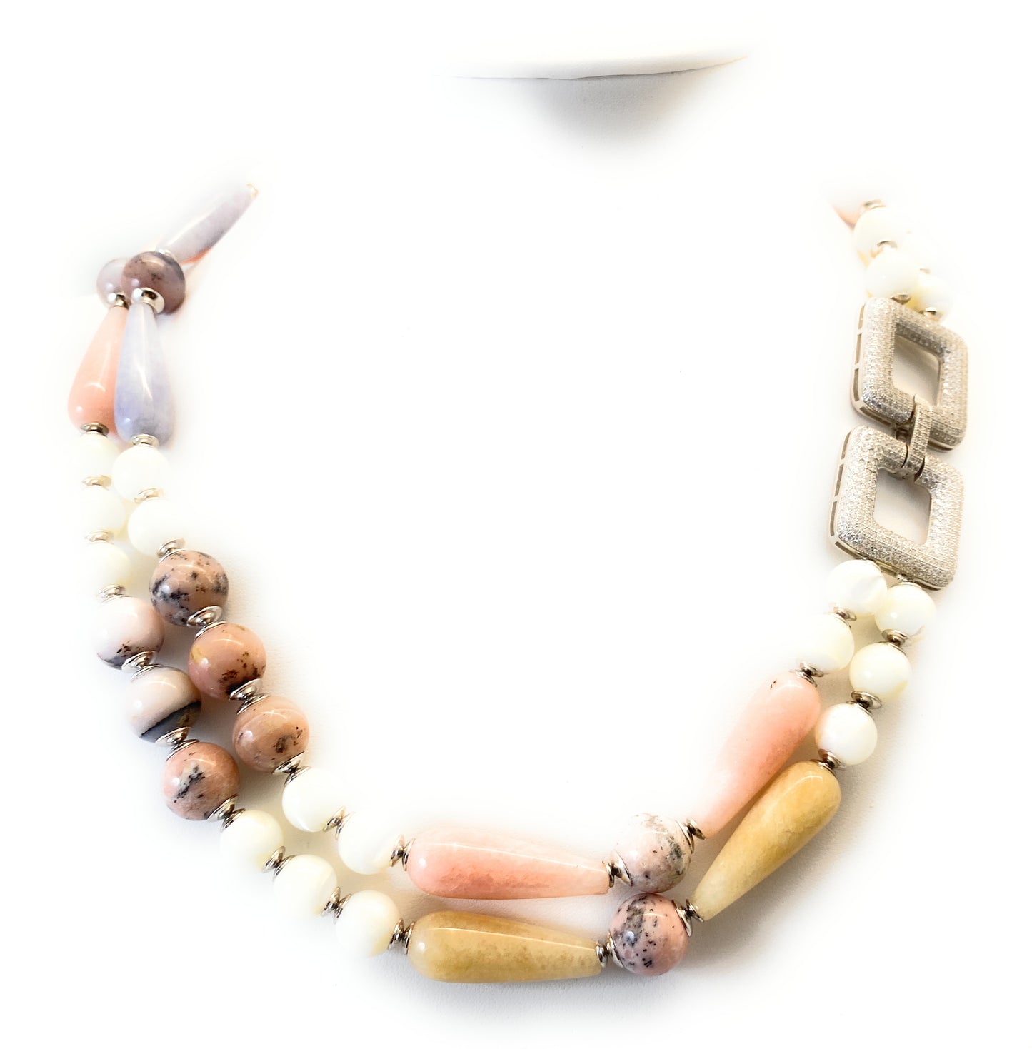 Collana madreperla opale rosa e giada berillo morganite in argento sterling a