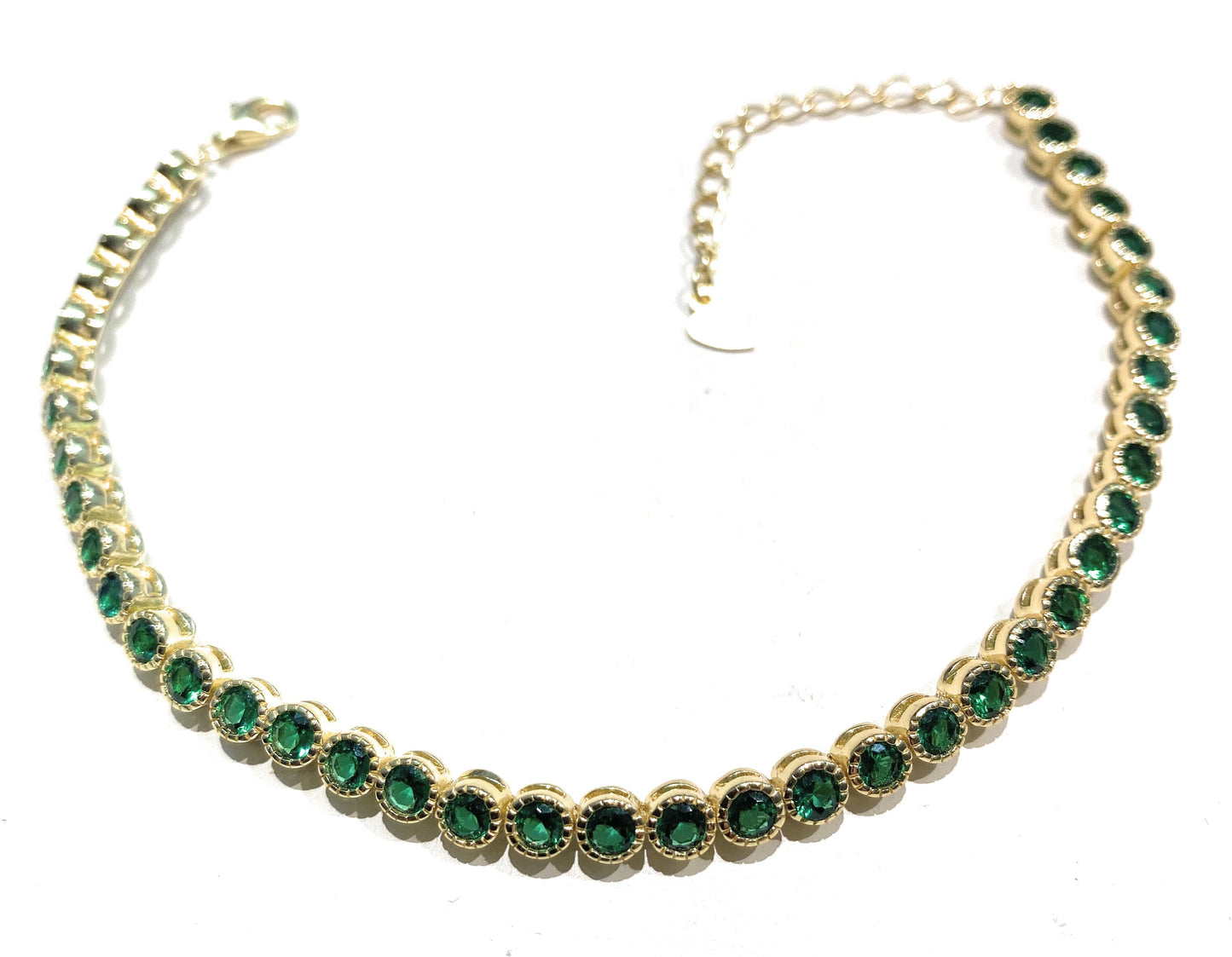 Bracciale tennis argento sterling 925 placcato oro giallo e zirconi verdi
